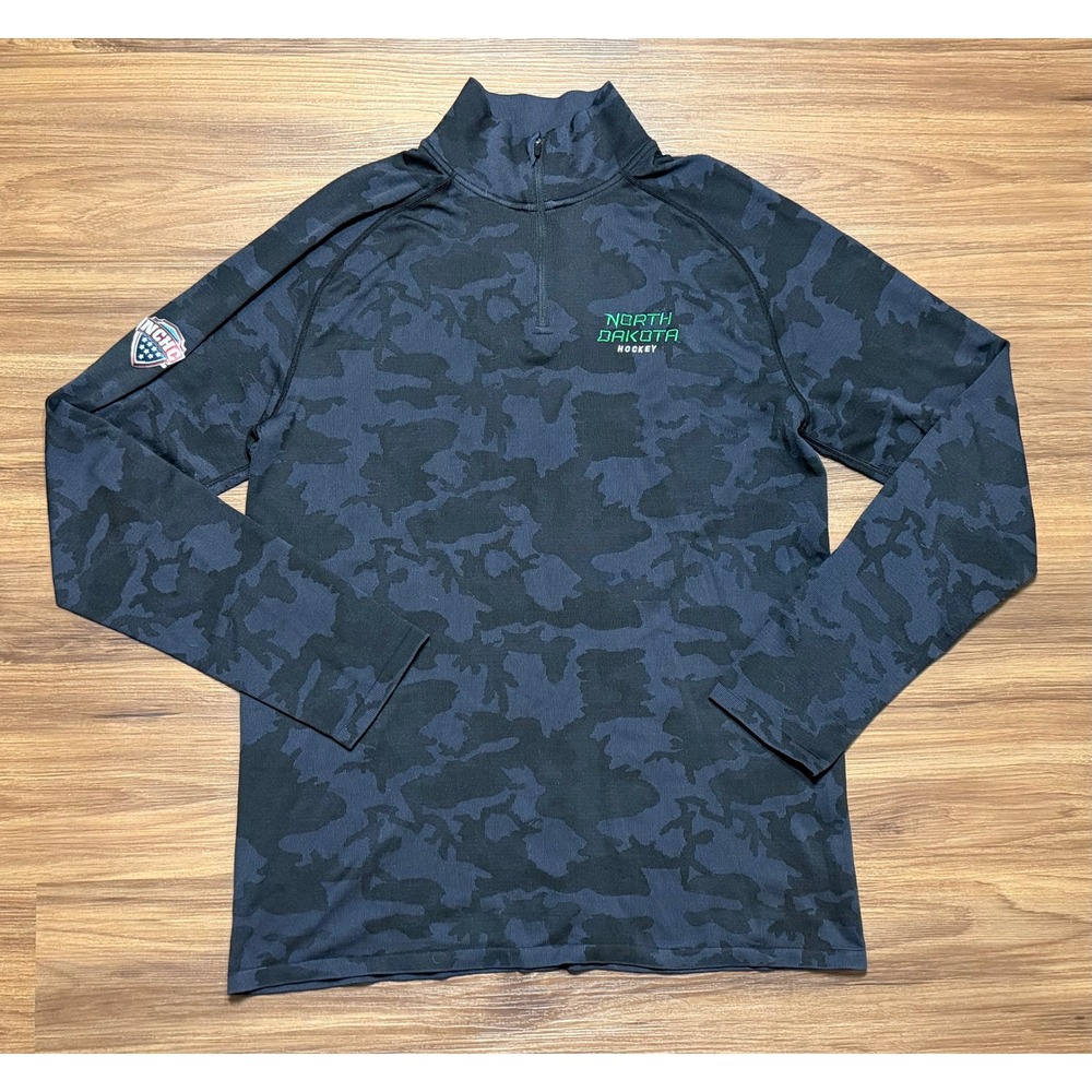 UNRL North Dakota Hockey Mens Rival Camo Quarter Zip Pullover Navy Black Sz M